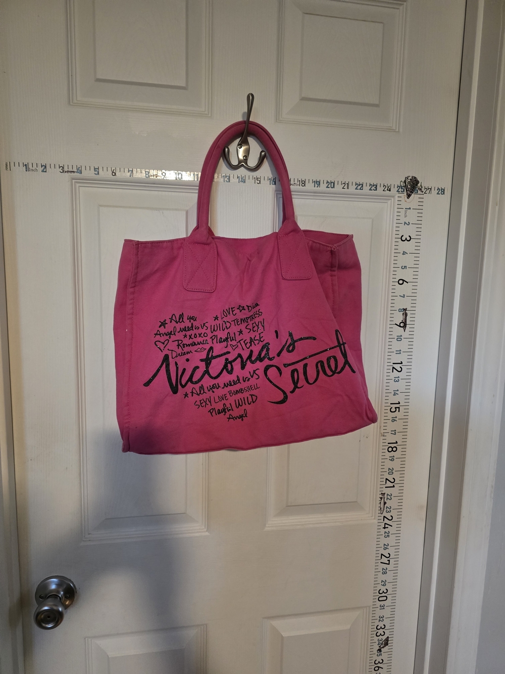 Victoria's Secret Hot Pink Canvas Tote with Script Logo